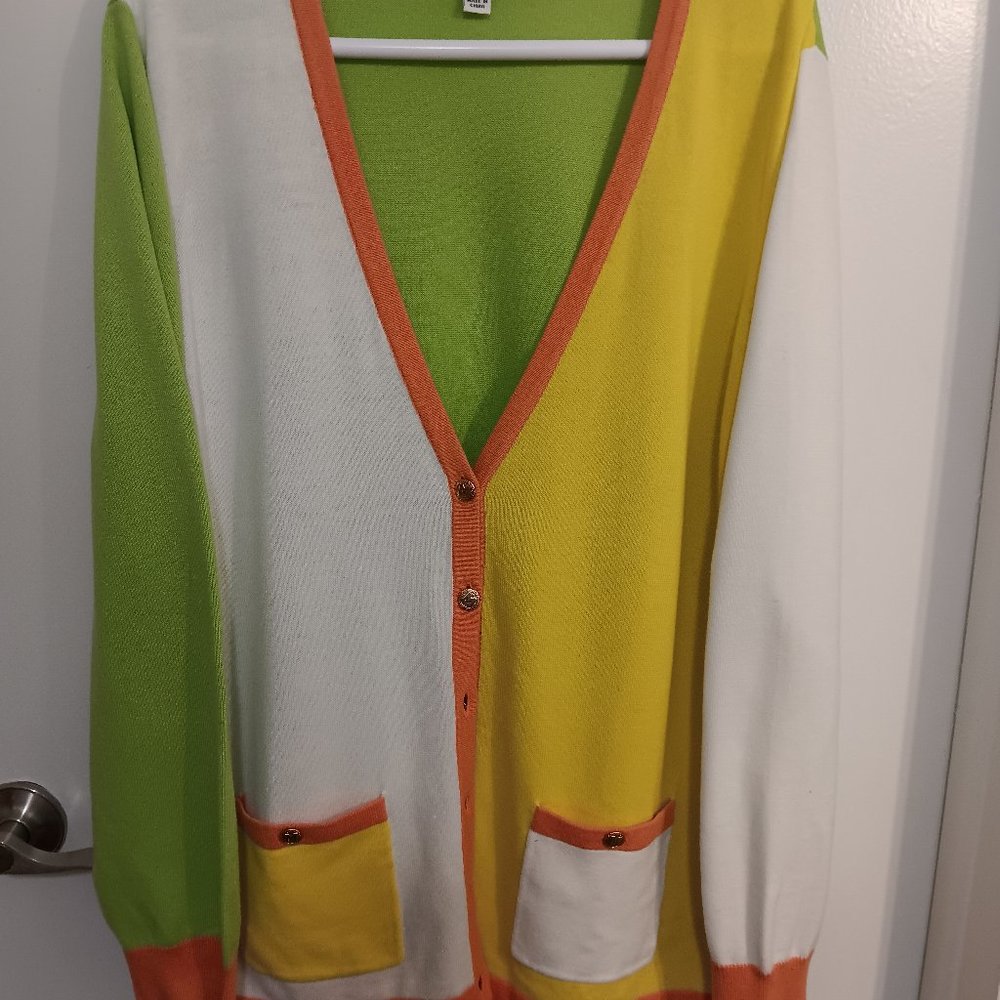 BOB MACKIE COLORED BLOCK CARDIGAN SWEATER - SIZE  XL